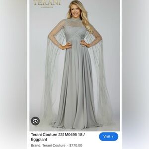 Silver Cap Sleeves Dress with Pleated.